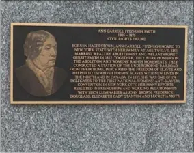  ?? SUBMITTED PHOTO ?? Plaque dedicated to Ann Carroll Fitzhugh Smith of Peterboro, N.Y., at her induction to the Circle of Achievemen­t at Memorial Park in Hagerstown, Md., on May 18.