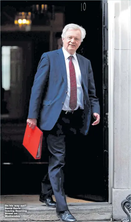  ??  ?? On his way out? David Davis leaving Downing Street on Wednesday