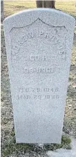  ?? MARK MCNEIL ?? Gravestone for Black American Civil War veteran Andrew Provost who was buried at Hamilton Cemetery in 1898. In 2015, his family learned the grave was unmarked and applied to the U.S. Department of Veterans' Affairs that followed through with an official Civil War stone.