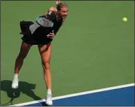  ?? AP/ANDRES KUDACKI ?? Kaia Kanepi defeated No. 1 seed Simona Halep 6-2, 6-4 in the first round of the U.S. Open on Monday in New York.