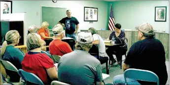  ?? RITA GREENE/MCDONALD COUNTY PRESS ?? Greg Richmond, mayor of Goodman, conducts a meeting with Goodman residents Sept. 8 to plan the first Ozark Orchard Festival in Goodman. The Festival will be 2 p.m. to 7 p.m., Saturday, Oct. 8