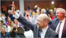  ?? — Reuters ?? Germany’s Social Democratic Party SPD candidate for chancellor Martin Schulz and Luxembourg’s Foreign Minister Jean Asselborn arrive for an event at the SPD headquarte­rs in Berlin on Sunday.