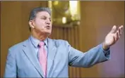  ?? J. Scott Applewhite Associated Press ?? SEN. JOE MANCHIN opposes efforts by fellow Democrats on the filibuster and voting rights.