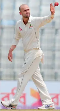  ??  ?? Australia’s Nathan Lyon decimated Bangladesh’s top order with four consecutiv­e lbws. —