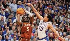  ?? Charlie Riedel/Associated Press ?? Texas guard Marcus Carr praised his team’s resilience in erasing an early deficit in Monday night’s loss to Kansas.