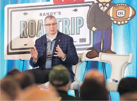  ?? ANDREW VAUGHAN/THE CANADIAN PRESS ?? Commission­er Randy Ambrosie said CFL fans were “significan­tly supportive” of an earlier start to the season when he met with them during a cross-country road trip, which began Feb. 1 in Montreal and wound up Feb. 23 in Halifax.