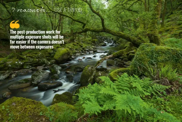  ?? ?? Above: River Plym in Dewerstone Wood, Dartmoor. The blurred image (below left) was shot at 15 secs, the sharper image (below right) at 1/60 sec. Pasting the two elements together gives an eye-catching image.