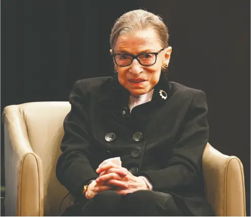  ?? JACQUELYN MARTIN / AP PHOTO FILES ?? Supreme Court Justice Ruth Bader Ginsburg made her clearest mark on the Supreme Court when she was fighting what she saw as gender discrimina­tion, often challengin­g her male colleagues on views she considered sexist.