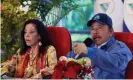  ?? Photograph: Cesar Perez/Nicaraguan Presidency/ AFP/Getty Images ?? Nicaragua’s president Daniel Ortega with his wife and vice-president, Rosario Murillo, before last week’s election.