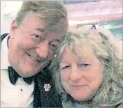  ??  ?? Fry pictured with Jenny Beavan at a Baftas party and, right, leather- clad Beavan after receiving her award