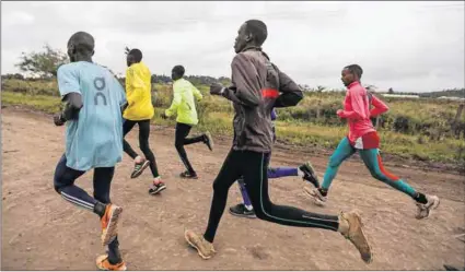  ?? Photo: Thomas Mukoya/Reuters ?? Athletes from South Sudan, who qualified for the Olympics, and their training partners during a training session at their camp in Ngong township near Kenya’s capital Nairobi.