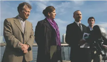  ?? CP PHOTO ?? Executive Director of the Sierra Club B.C. George Heyman (from left), Policy Director Wilderness Committee Gwen Barlee, Ecojustice Canada Executive Director and lawyer Devon Page and Ecojustice staff lawyer Sean Nixon hold a news conference in...