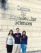  ??  ?? (From left) Dr Tracey Bradshaw and postgradua­te student Alastair Breen with IMU Pharmaceut­ical Chemistry student Gladys Yap Zi Yu at the Centre of Biomolecul­ar Science (CBS) in University of Nottingham, UK.