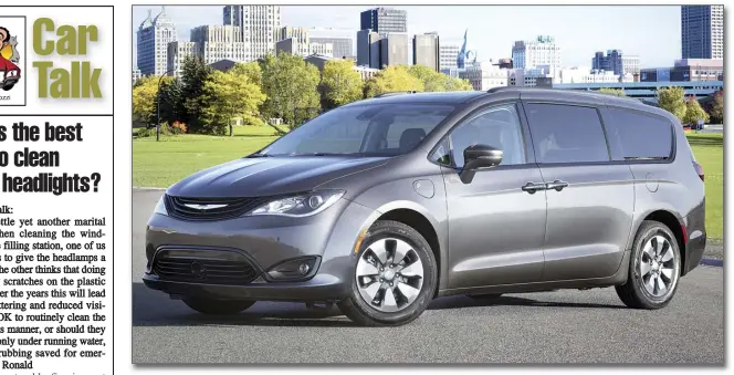  ??  ?? The Chrysler Pacifica Hybrid has a 33-mile electric range before its gasoline V6 engine is required to kick in. That means many daily family trips can be done entirely on battery power.