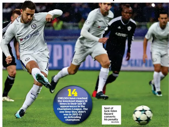  ?? REUTERS ?? Spot of luck: Eden Hazard converts his penalty