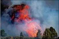  ?? Morgan Timms/The Taos News ?? Flames burn in the sagebrush and piñon Tuesday afternoon (June 25) off the east side of State Road 68 by Stakeout Drive. The brush fire temporaril­y closed the southbound lane of the highway.