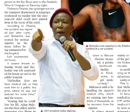 Julius Malema foots Shebeshxt’s medical bills after fatal accident ...