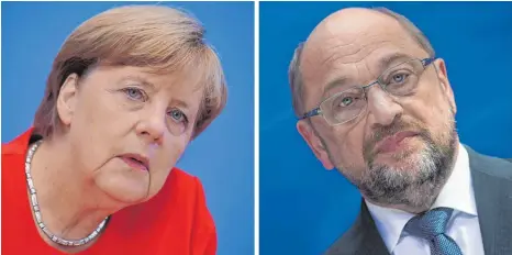  ?? FOTO: DPA ?? Zwischen 15 und 20 Millionen Zuschauer werden beim Duell Angela Merkel (CDU) gegen Martin Schulz (SPD) erwartet.