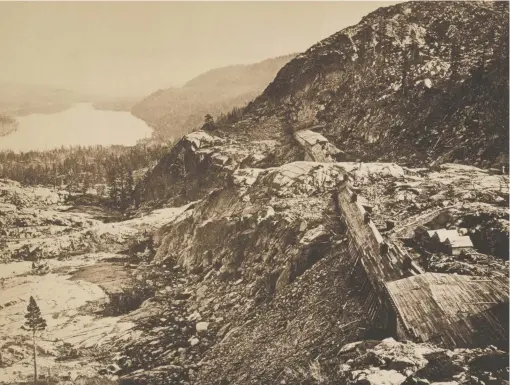  ??  ?? View of Truckee Lake from Donner Pass in 1868, as the Central Pacific Railroad neared completion