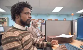  ?? PETER PRATO,/ANNAPURNA PICTURES ?? Lakeith Stanfield discovers, with help from his mentor played by Danny Glover, that the secret to success in telemarket­ing is using your “white voice” in “Sorry to Bother You.”
