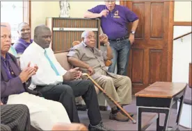  ?? / Diane Wagner ?? Lovejoy Baptist Church Deacon Emeritus John L. Vaughn Jr. (right) makes a special appearance at Lovejoy Baptist Church Sunday to open the annual Rev. J.L. Vaughn Tracking Scholarshi­p Ministry Program awards presentati­on.