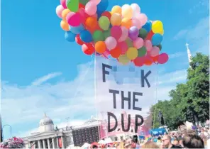  ??  ?? The anti-DUP banner also appeared at London Pride in July. There was no police reaction