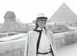  ?? CAROLYN KASTER/AP ?? First lady Melania Trump visits the pyramids and Great Sphinx on Saturday near Cairo.