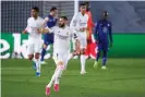  ?? Photograph: Diego Souto/Quality Sport Images/Getty Images ?? Karim Benzema celebrates equalising for Real Madrid in their semi-final first leg.