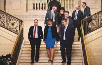  ?? Reuters ?? Democratic Unionist Party leader Arlene Foster (centre) arrives at a press conference in Parliament Buildings at Stormont in Belfast, Northern Ireland.
