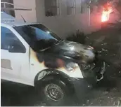  ?? Pictures: SUPPLIED ?? DESTRUCTIO­N: Amathole district municipali­ty’s Peddie offices, top, and a vehicle were set alight on Wednesday evening. It comes on the back of a municipal workers strike, but Samwu has distanced itself and ADM employees from the incident.