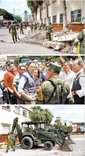  ??  ?? El ejército nacional demolió el emblemátic­o edificio para comenzar a reconstrui­r una versión renovada que recibirá a más de mil 100 alumnos.