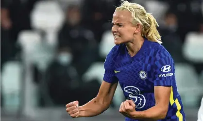  ?? Photograph: Massimo Pinca/ Reuters ?? Pernille Harder celebrates scoring Chelsea’s winner in their 2-1 victory at Juventus in the Champions League.