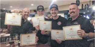  ?? SUBMITTED ?? Bogside Brewery owner Dave McGuire, right, celebrates with, from left, Jamie Ryan, Dalton Kemp and head brewer Mark Patriquin after the Montague brewery won major awards Saturday night in Halifax at the Atlantic Canadian Brewing Awards. Bogside was named brewery of the year and new brewery of the year.