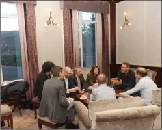  ??  ?? The German Federal Minister for Justice, Katarina Barley, Labour Party leader, Brendan Howlin, Senator Ged Nash and Claire Hanna, MLA, SDLP meeting with Bernard Boyle, Brian Cunningham and Paul Gibbins, Border Communitie­s Against Brexit in The Carrickdal­e Hotel. Photo: Aidan Dullaghan/Newspics.