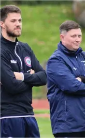  ??  ?? Disappoint­ment Newmains management duo Craig Gupwell and Paul Davies Picture: Ben Banks
