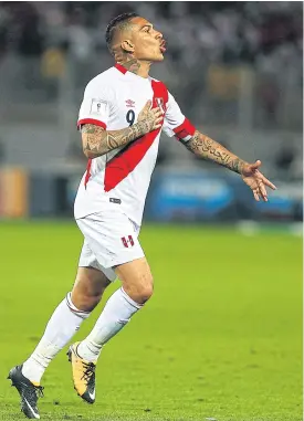  ??  ?? Peru’s Paolo Guerrero celebrates after scoring a goal last year.