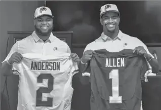  ?? DOUG KAPUSTIN, THE WASHINGTON POST ?? The Redskins’ top draft picks Jonathan Allen and Ryan Anderson are introduced to fans and media at FedEx Field.