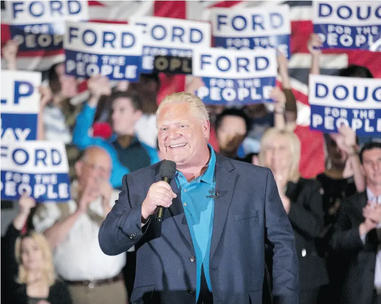  ?? DEREK RUTTAN / POSTMEDIA NEWS ?? Ontario Progressiv­e Conservati­ve leader Doug Ford represents frugal but compassion­ate government, writes Conrad Black.