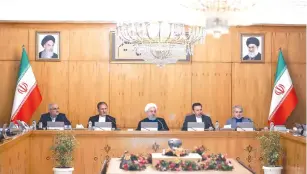  ?? (Reuters) ?? IRANIAN PRESIDENT Hassan Rouhani attends a Cabinet meeting in Tehran. He said the US is ‘resorting to childish behavior’ over sanctions and negotiatio­ns.