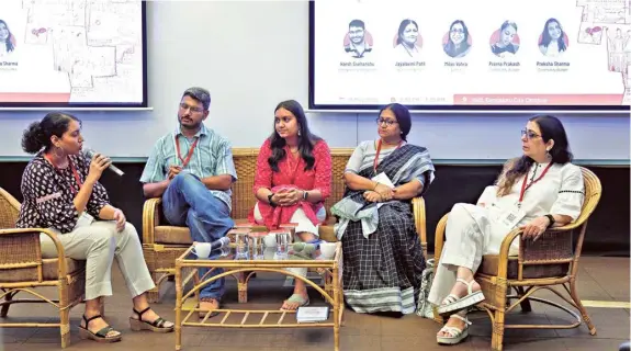  ?? IIHS MEDIA LAB ?? (From left) Prerna Prakash, Harsh Snehanshu, Preksha Sharma, Jayalaxmi Patil and Milan Vohra at IIHS City Scripts.