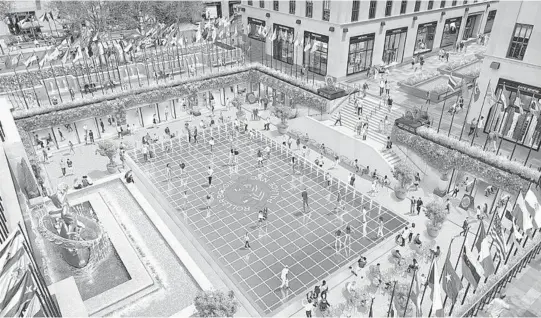  ?? IMAGEFICTI­ON FOR FLIPPER’S AND TISHMAN SPEYER ?? A rendering shows the new roller-skating rink at Rockefelle­r Center, scheduled to open on April 15.