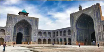  ??  ?? Top: Indian and Azeri ambassador­s in Tehran flag us off. Middle: Irani cuisine is delicious. No Burger King, only Burher Iran. Above and right:The iconic Blue mosque in Isfahan