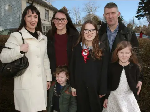  ??  ?? Mayglass NS pupil Hannah Coughlan who made her Confirmati­on in Ballymore Church, pictured with Joanne Cassidy, Tracey Cassidy, Joey Cassidy, Martin Coughlan and Kayla Coughlan.