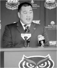  ?? SUSAN STOCKER/STAFF PHOTOGRAPH­ER ?? FAU athletics director Patrick Chun encourages the school’s coaches to talk with athletes about drug use. Cards such as the one at left was given out by football coach Charlie
Partridge. Should players find themselves
in a situation where drugs...