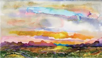  ??  ?? Risa Waldt, Southern Arizona Sunset, watercolor, 5 x 17"