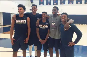  ?? David Borges / Hearst Connecticu­t Media ?? UConn’s “Top Five” recruiting class of 2016 of, from left, Vance Jackson, Juwan Durham, Christian Vital, Mamadou Diarra and Alterique Gilbert wound up taking wildly divergent paths.