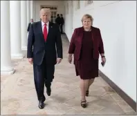  ?? Official White House Photo by D. Myles Cullen ?? President Donald J. Trump and Prime Minister Erna Solberg of Norway walk together at the White House on Wednesday.