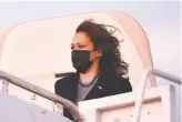  ?? Mandel Ngan / AFP via Getty Images ?? Vice President Kamala Harris exits Air Force Two upon arrival at Andrews Air Force Base in Maryland. She has begun to take her own stage as she travels.