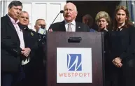  ?? Erik Trautmann / Hearst Connecticu­t Media file photo ?? Westport First Selectman Jim Marpe speaks on the announceme­nt that Westport Schools will be closed for the foreseeabl­e future during a news conference March 11, 2020, at Westport Town Hall in response to the COVID-19 virus pandemic in Westport.