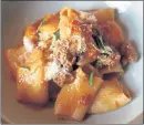  ?? ?? A dish served at Oliveto: rigatoni with peaches, Tuscan sausage and basil.